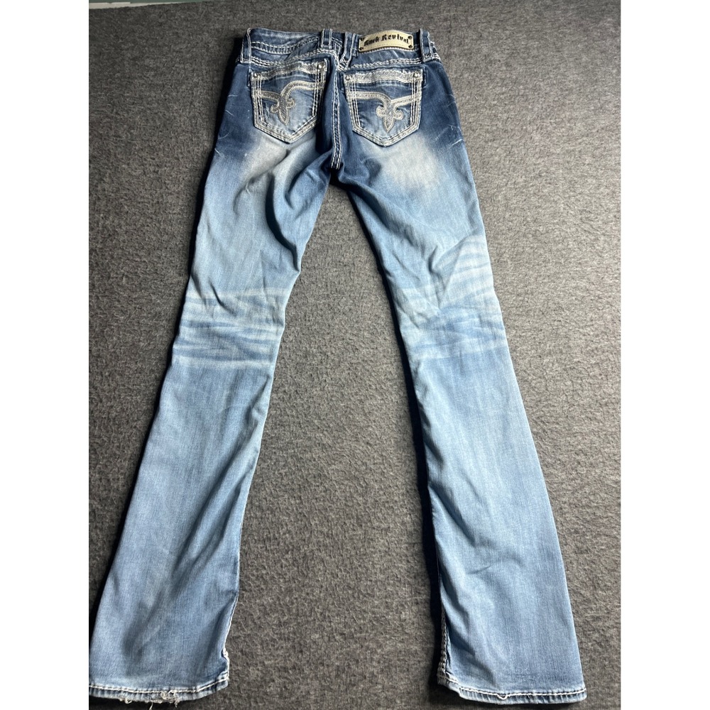 Rock Revival Sherry Mid-Rise Bootcut Jeans Light Wash Distressed Blue Denim 25 - Picture 7 of 16